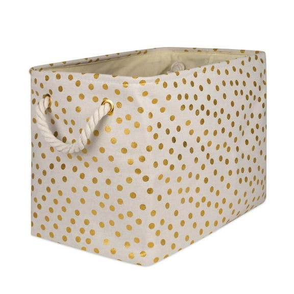 DII Polyester Storage Bin, Gold Metallic with Handles, Medium, Natural Off-White