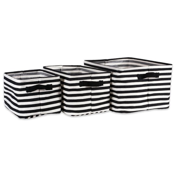 DII Rectangle Woven Cotton Laundry Bin in Black/White (Set of 3)