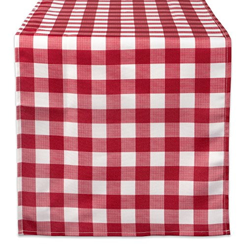 Red and White Checkered Polyester Outdoor Table Runner 14x108