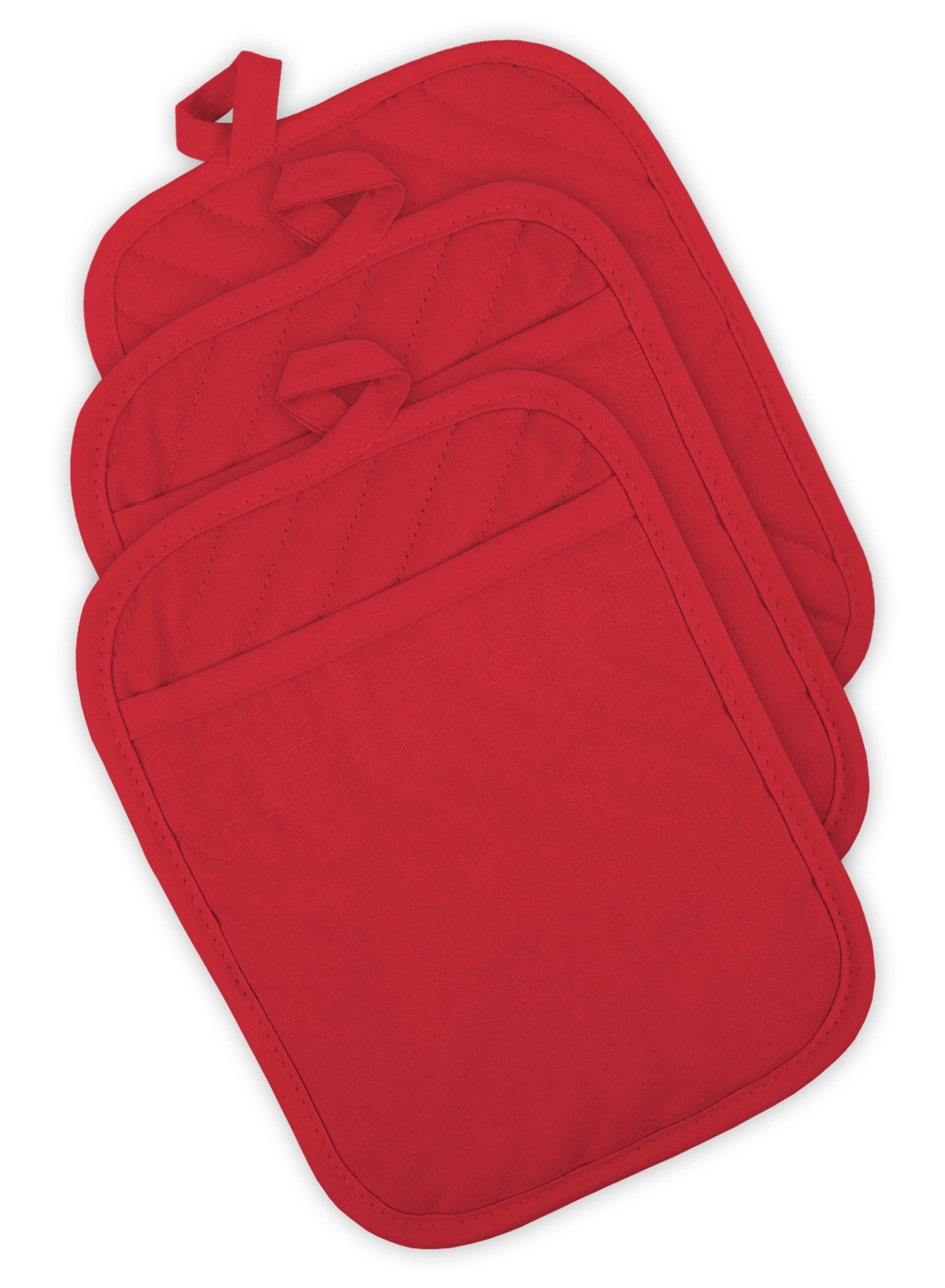 DII Red Terry Potholder (Set of 3) - Heat Resistant Cloth Pot Holders -  7x7-in - Easy Flexibility & Durability - Hanging Loop - by [Manufacturer]  in the Kitchen Towels department at