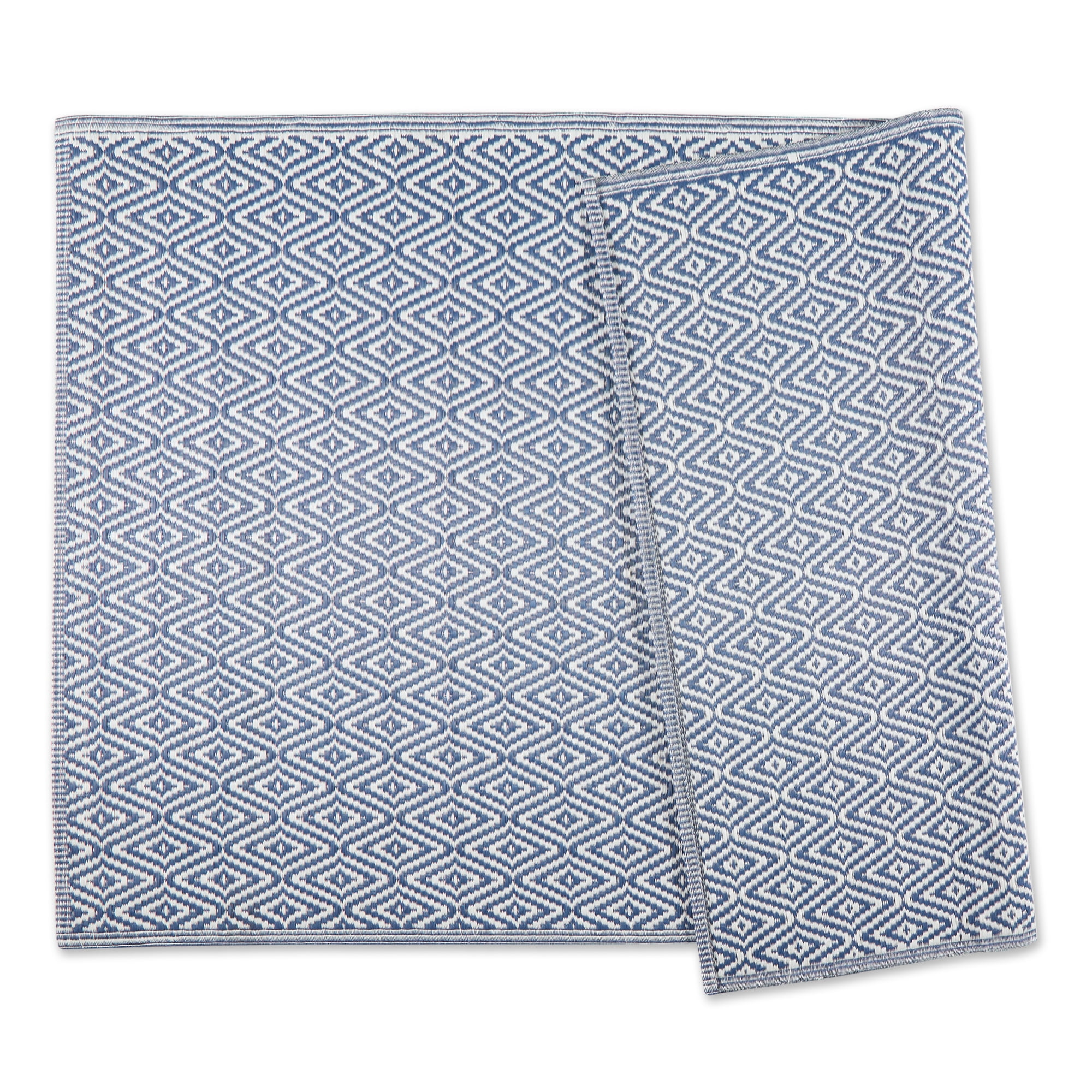 French Blue Diamond Weave Non-Slip Outdoor Rug 4' x 6'