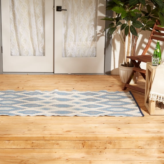 DII Reversible Indoor/Outdoor Ikat Woven Rug, 3x6', Blue