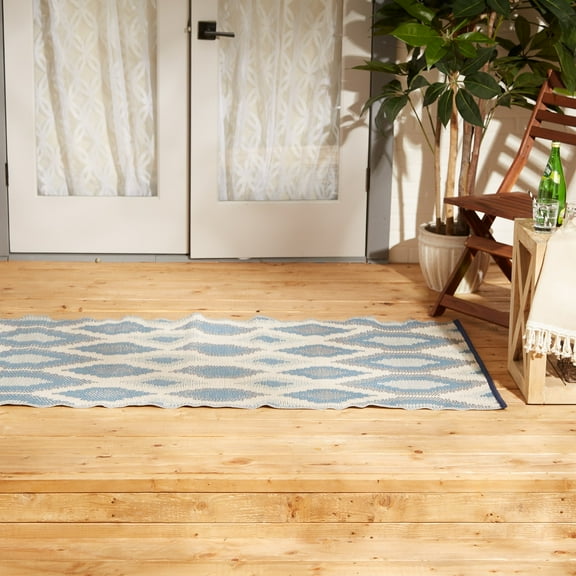 DII Reversible Indoor/Outdoor Ikat Woven Rug, 3x6', Blue