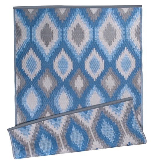 DII 4x6' Modern Style Plastic Ikat Outdoor Rug in Blue Finish