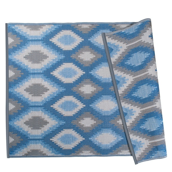 DII Reversible Indoor/Outdoor Ikat Woven Rug, 4x6', Blue