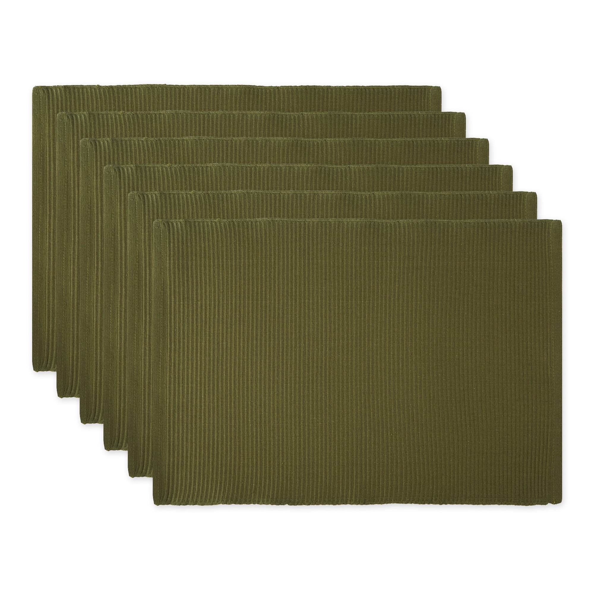 Sage Green Ribbed Cotton Kitchen Placemats, Set of 6, 19" x 13"