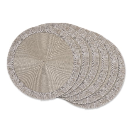 DII Stone Round Fringed Placemat Set of 6