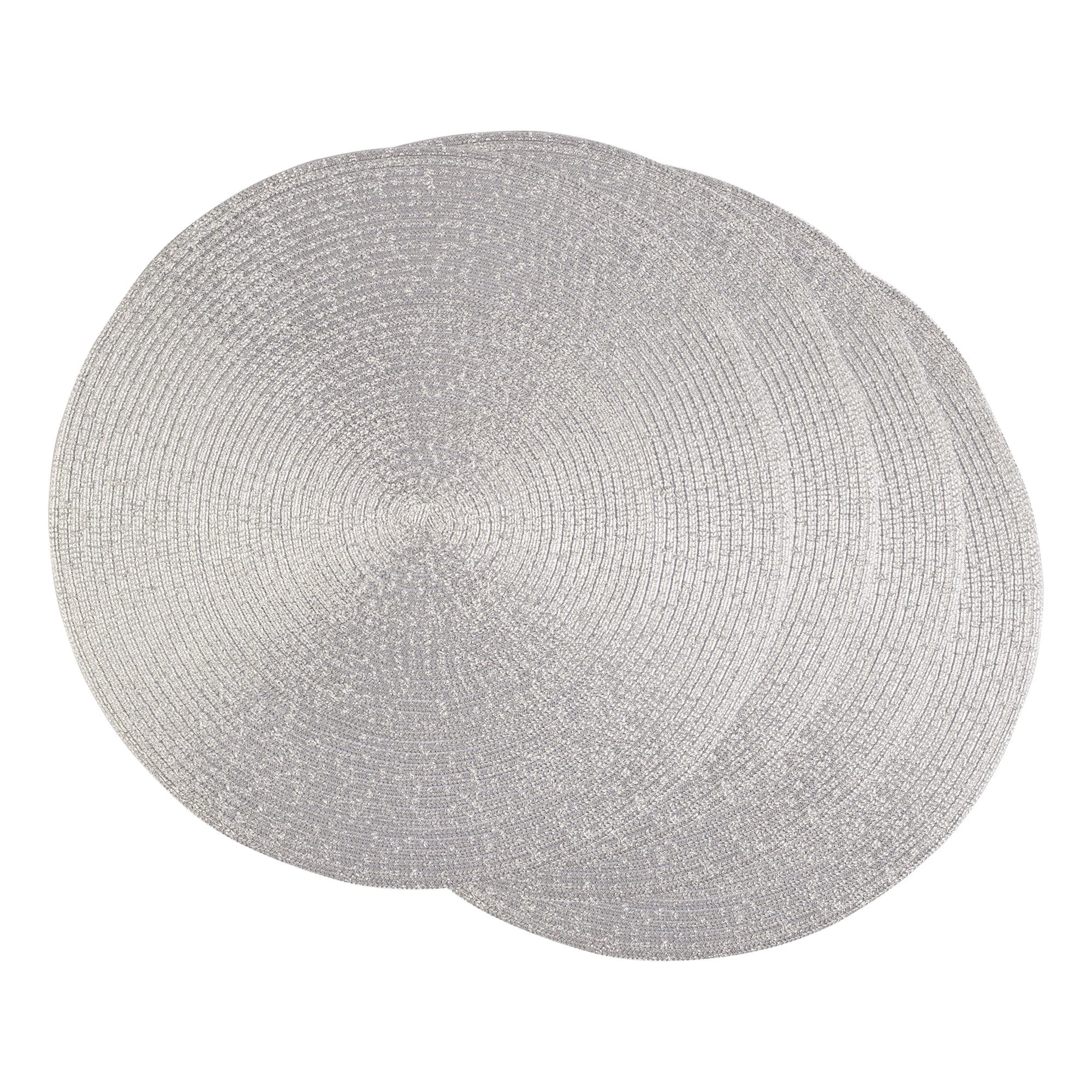 Set of 4 Metallic Silver Round Woven Placemats