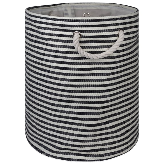 DII Round Modern Style Paper Pinstripe Large Storage Bin in Black
