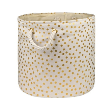 DII Round Modern Style Polyester Dots Large Storage Bin in Gold