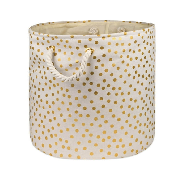 DII Polyester Storage Bin, Gold Metallic with Handles, Large Round, Natural Off-White