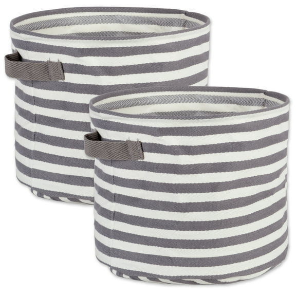 DII Cabana Stripe Laundry Collection, Waterproof Hamper, Medium Round, 12x9.5", Gray, 2 Piece