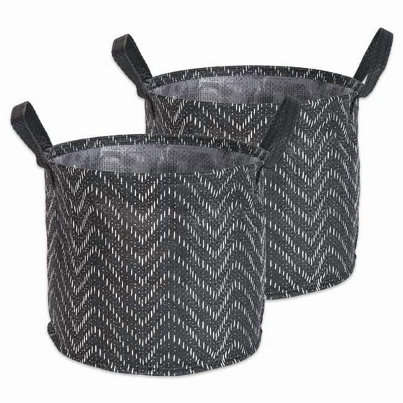 DII Collapsible Waterproof Chevron Laundry Bins, Large Round, Black/White, 2 Piece