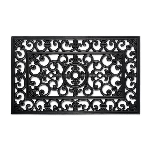Contemporary Home Living Scroll Pattern Rectangular Rubber Doormat - 18" x 30" - Black