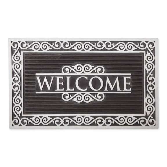 DII Rubber Doormats Collection All Weather, 18x30", Silver Welcome Scroll