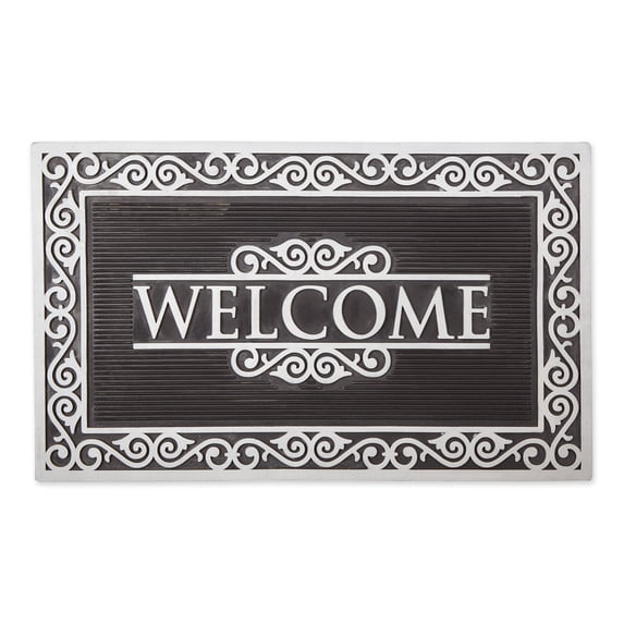 DII Rubber Doormats Collection All Weather, 18x30", Silver Welcome Scroll