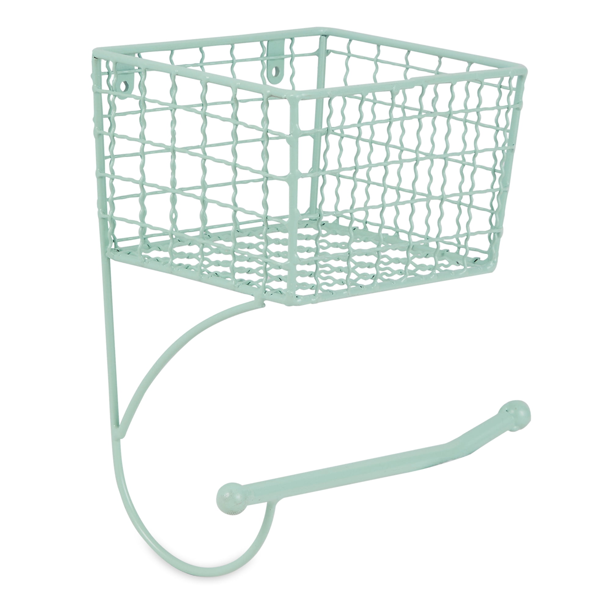 Aqua Metal Farmhouse Wall-Mounted Toilet Paper Holder with Storage Basket
