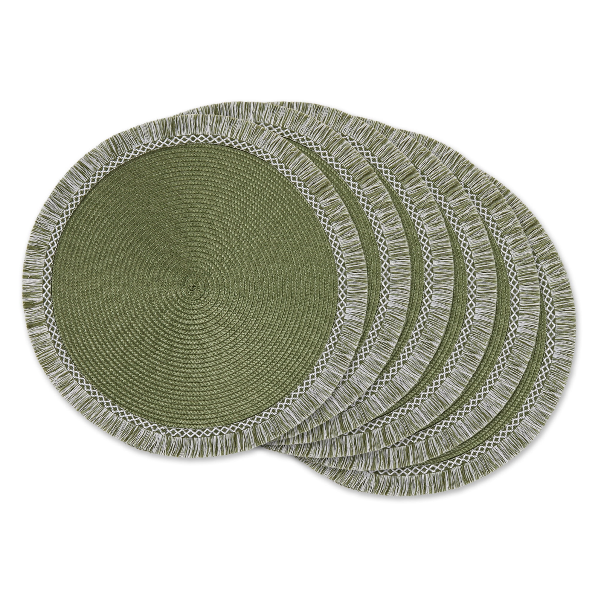 DII Sage Green Round Fringed Placemat Set of 6