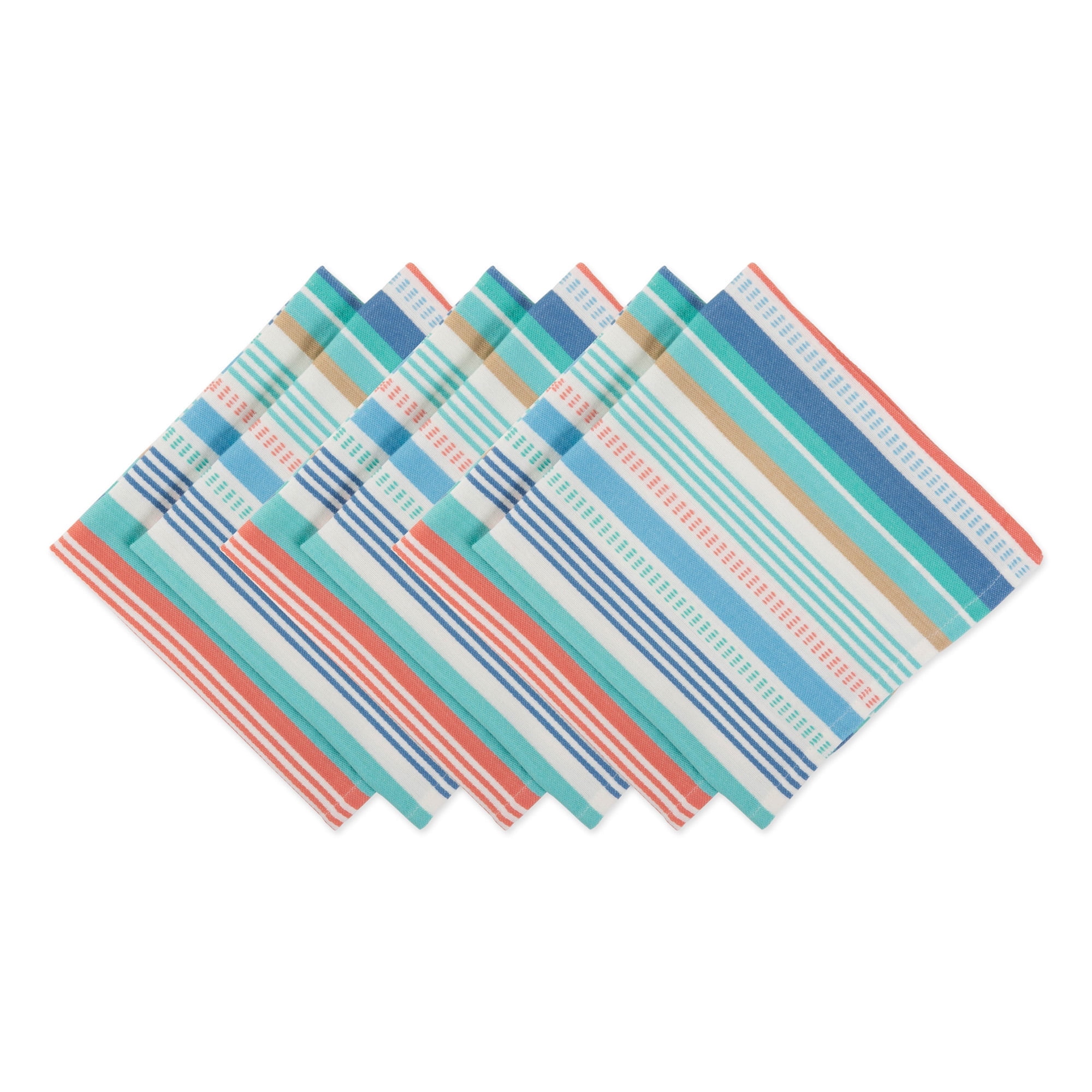 Seashore Stripe Cotton Rectangular Napkin Set, 6 Pieces
