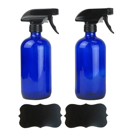 DII Set of 2 16 oz Blue Glass Spray Bottles with Chalkboard Labels