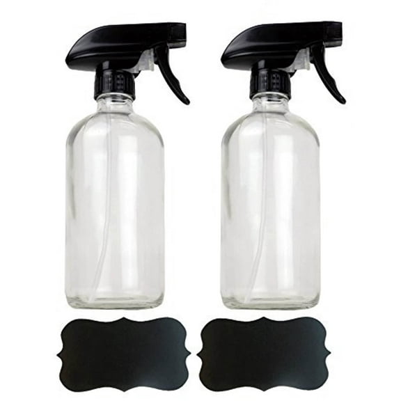 DII Set of 2 16oz Clear Glass Spray Bottles with Chalkboard Labels