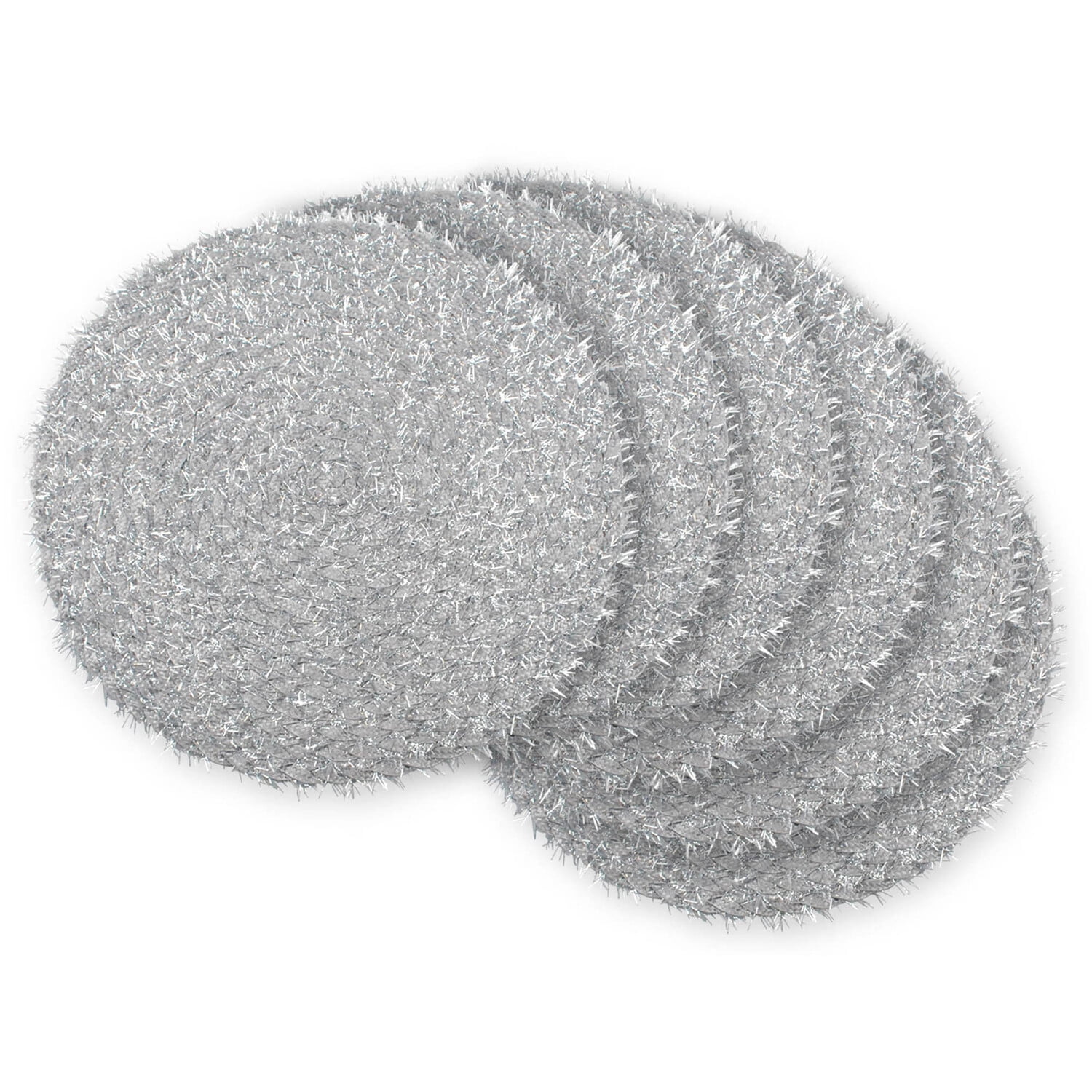 DII Silver Round Polypropylene Woven Tinsel Placemat (Set of 6)