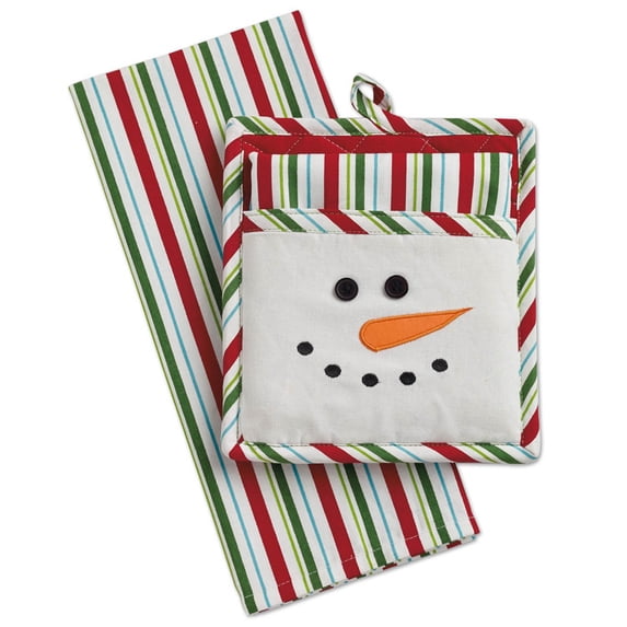 DII Snowman Potholder & Dishtowel Set, 100% Cotton