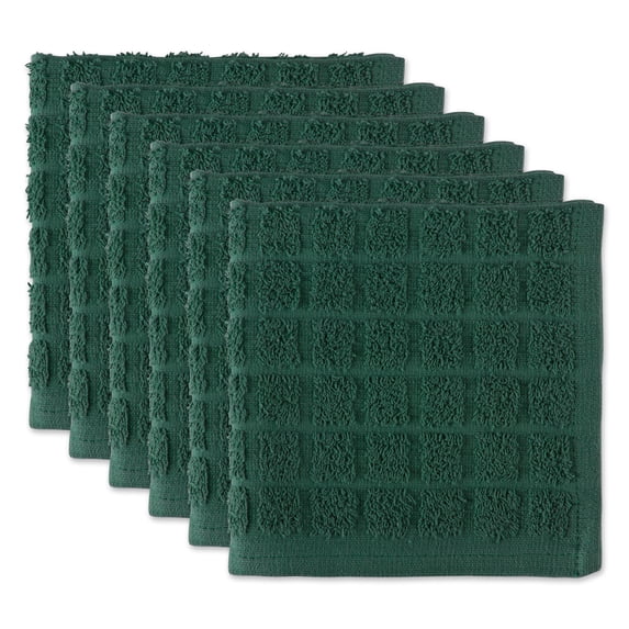 Solid Dark Green Windowpane Terry Dishcloth (Set of 6)