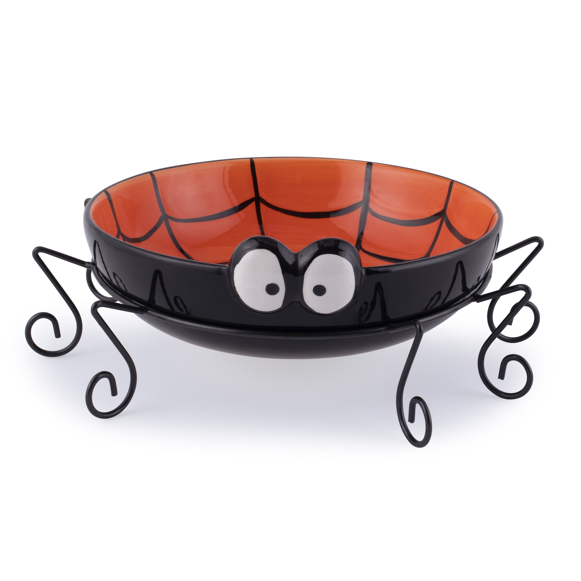 DII 13.2" Modern Ceramic Hand Painted Spider Treat Bowl in Black/Orange