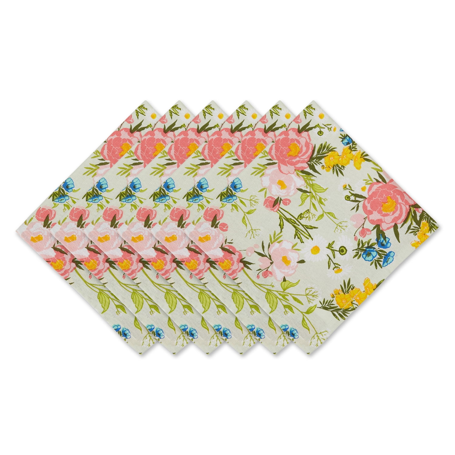 Spring Bouquet Floral Cotton Square Napkin Set, 20x20, 6 Piece