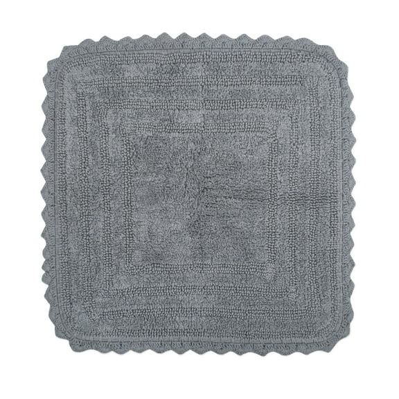DII Square Gray Cotton Bath Rug, 24" x 24", Soft & Reversible