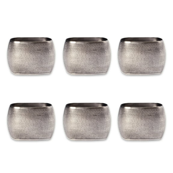 DII Square Modern Brass Textured Napkin Rings in Silver (Set of 6)