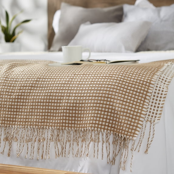 Stone & White Waffle Knit Throw