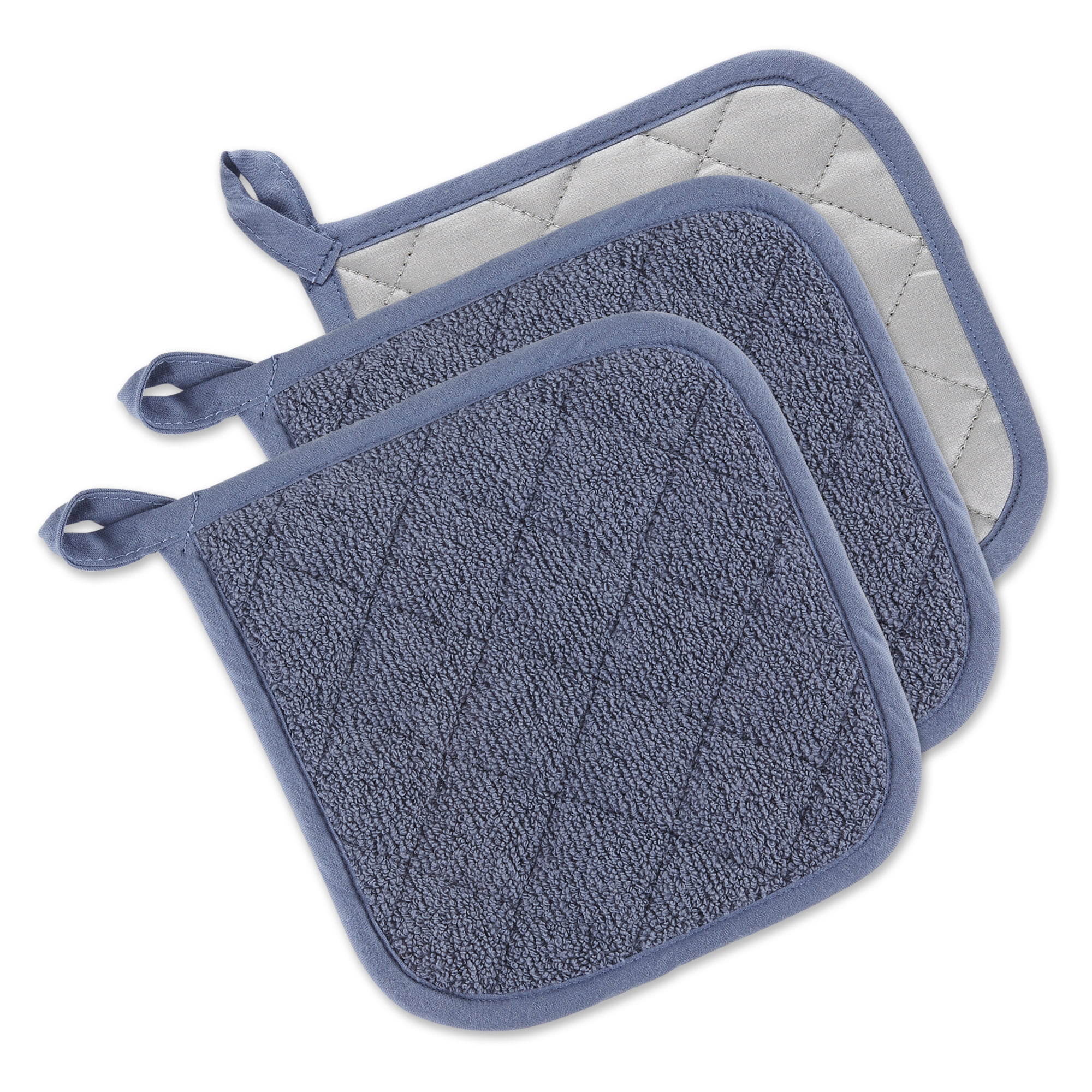 Stonewash Blue Quilted Cotton Terry Potholder Set