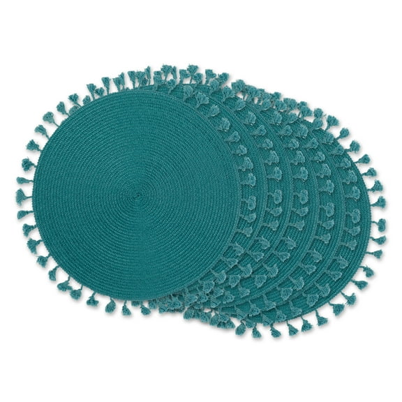 Teal Tassel Fringe Pp Woven Round Placemat Set of 6