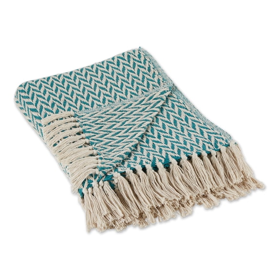 DII Teal Zig-Zag Cotton Woven Throw, 50” x 60”