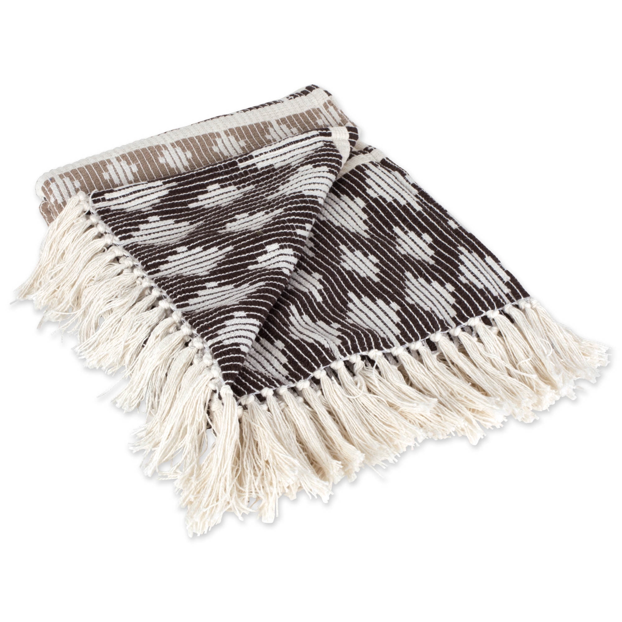 Dark Brown and Stone Cotton Southwest Throw Blanket