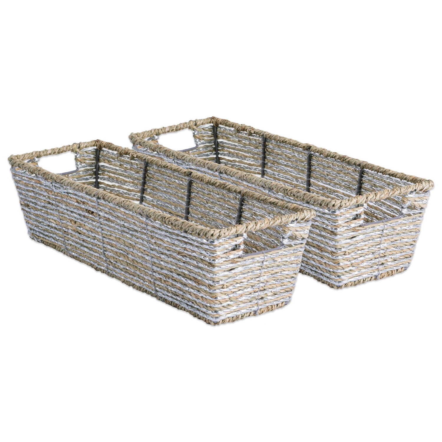 Gray and Silver Seagrass Trapezoid Storage Baskets, Set of 2