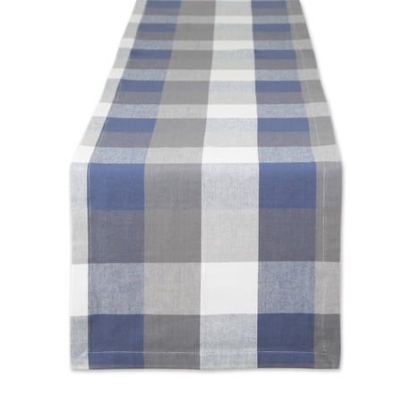 DII Tri-Color Checkered Cotton Table Runner, French Blue, 14"W x 108"L