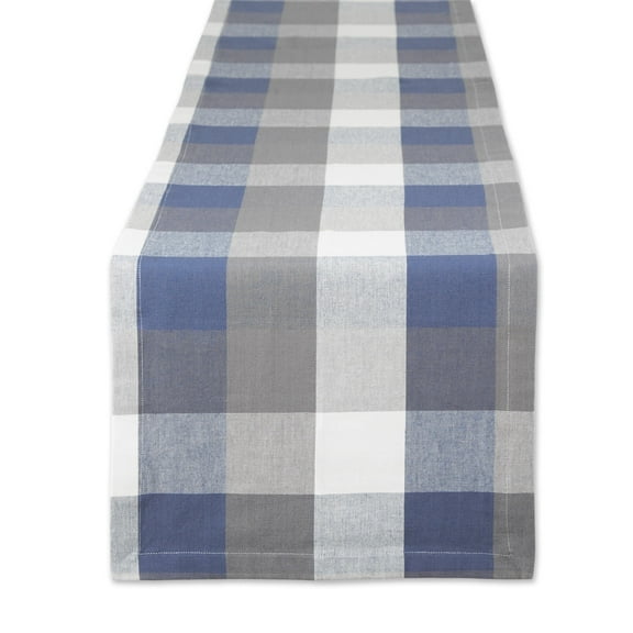 DII Tri-Color Checkered Cotton Table Runner, French Blue, 14"W x 108"L