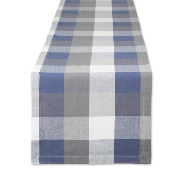 DII Tri-Color Checkered Cotton Table Runner, French Blue, 14"W x 108"L