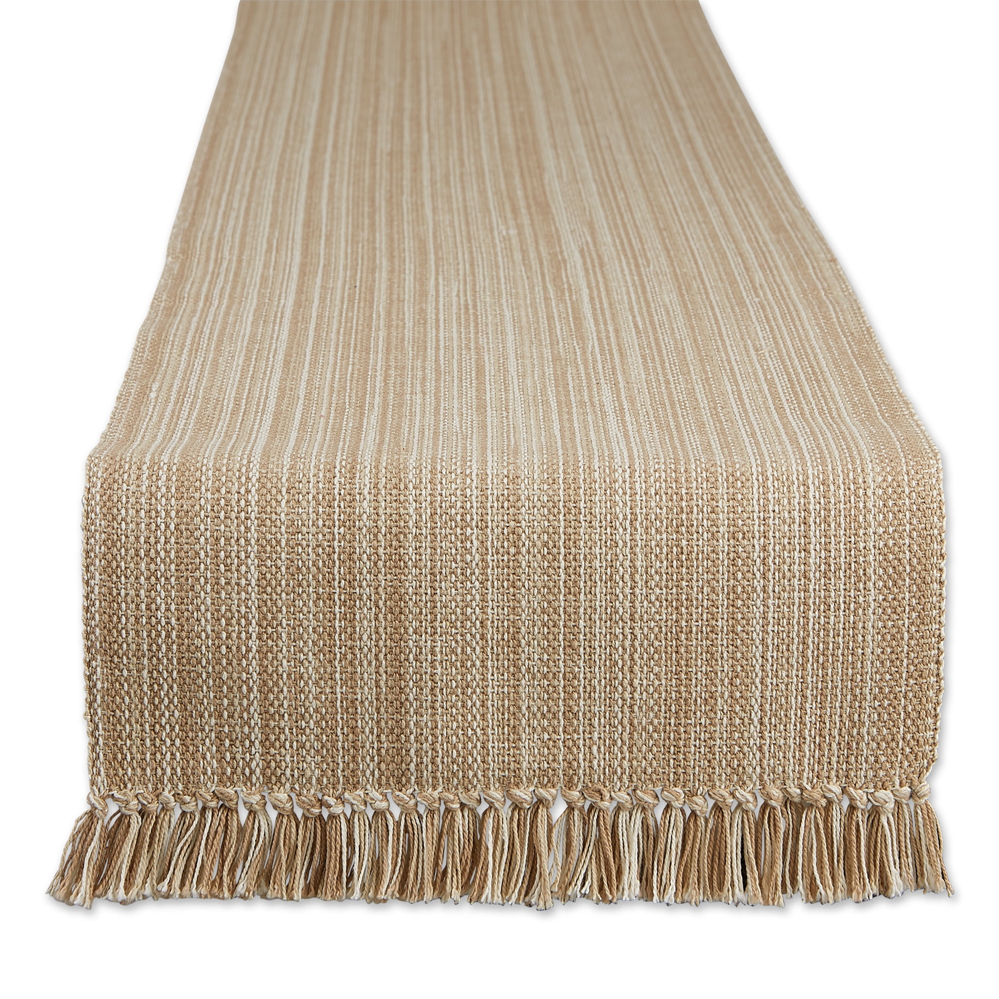 Taupe Cotton Fringe Table Runner, 13x72 Inches