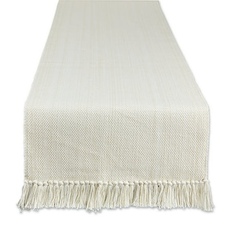 Contemporary Home Living Variegated cotton Table Runner with Fringes - 72" - Cream