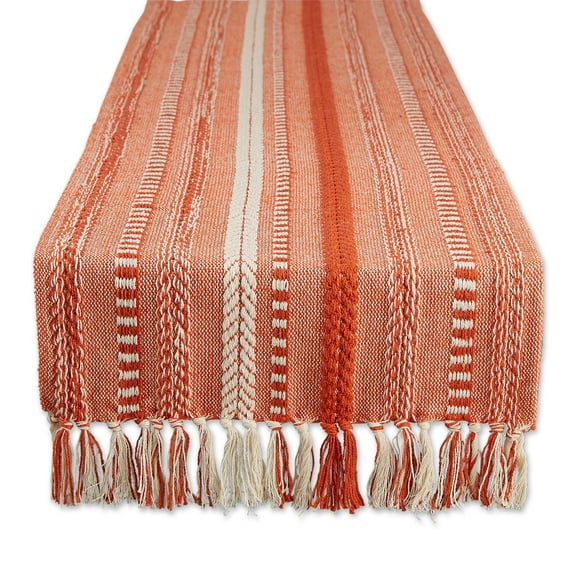 Contemporary Home Living Braided Stripes Table Runner with Knotted Tassels - 108" - Yam Orange and