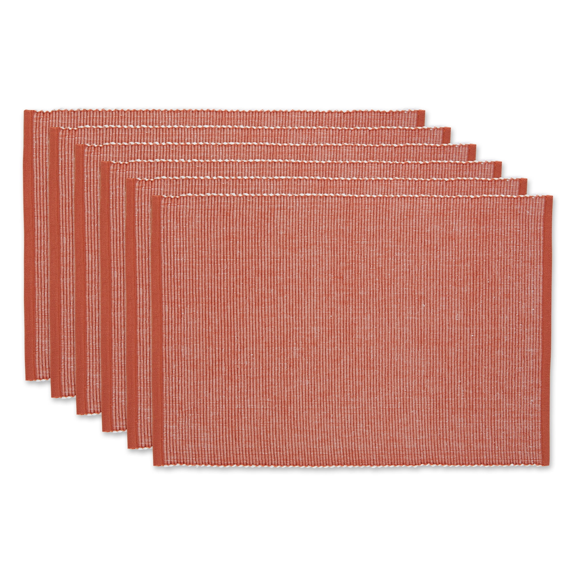 Contemporary Home Living Ribbed Variegated Cotton Placemats - 19" - Yam Orange and White - Set of 6