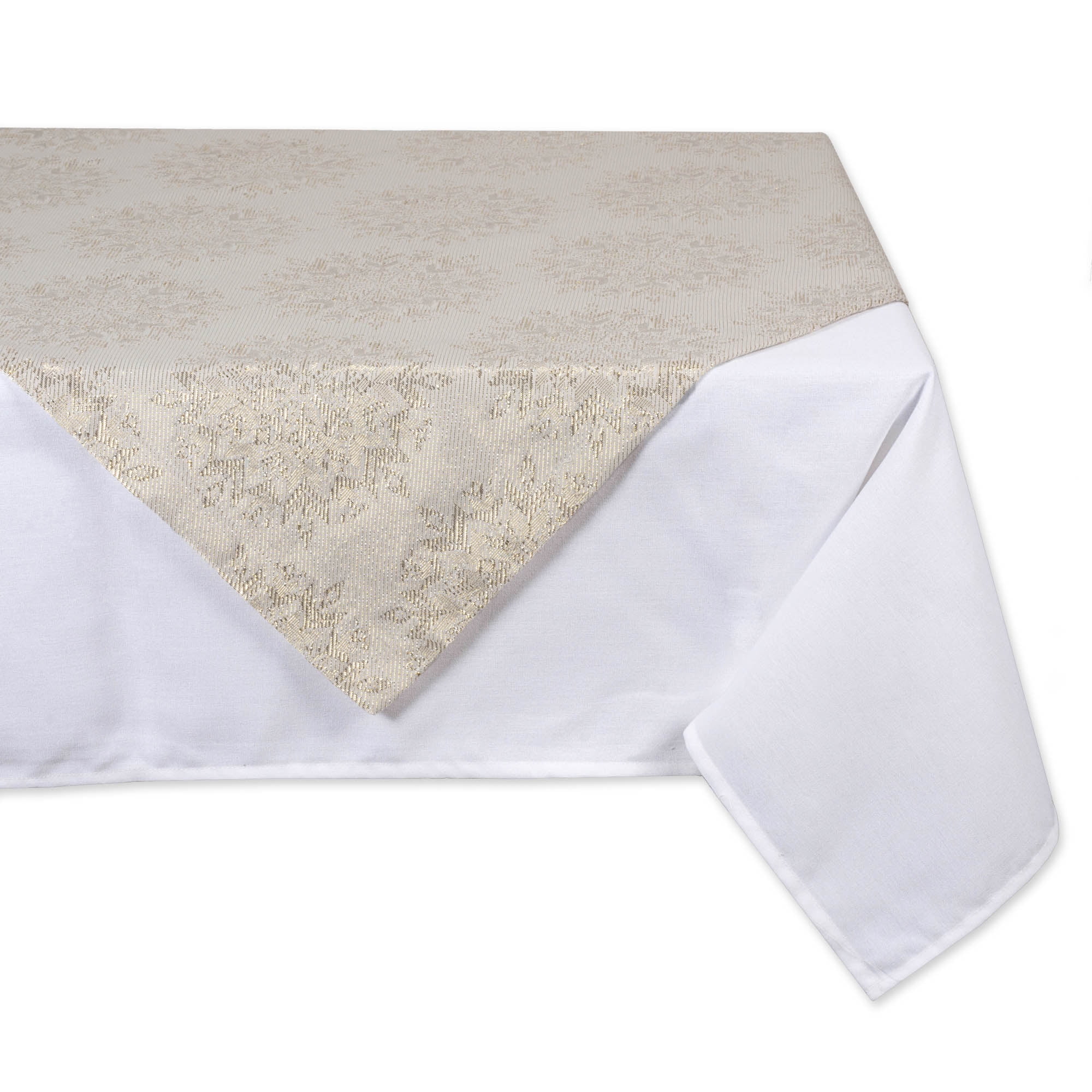 Winter Sparkle Jacquard Beige and White Square Table Topper