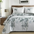 thumbnail image 1 of DIIG 3-Piece Queen Size Quilt Set - Lightweight Summer Bedspread with Pillow Shams, Soft & Warm, Machine Washable, Watercolor Bamboo Leaf Print, All-Season Bedding, 1 of 5