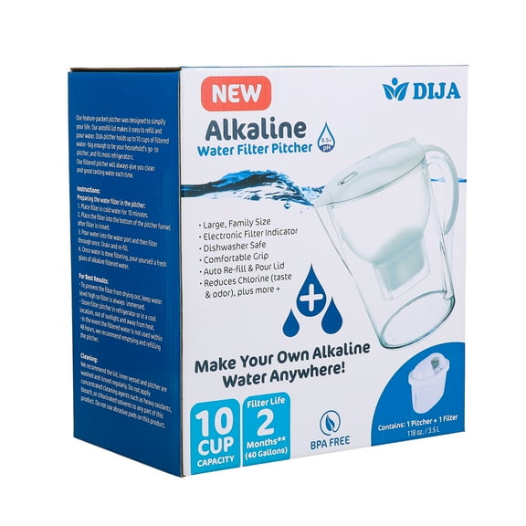 DIJA Clear Alkaline + Electrolytes Water Filter Pitcher 3.5 L - 10.24 x 6.50 x 11.22 Inches