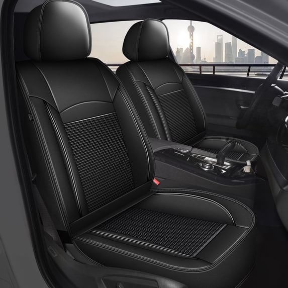 DIKSOAKR Car Seat Cover for Buick Rendezvous 2002-2007 Cooling Waterproof Leather Seat Covers Seat Protector Compatible Airbag Black,Front Set( 2 Seats)