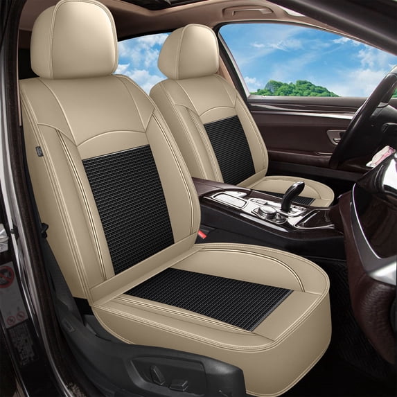 DIKSOAKR Car Seat Covers for Buick Rendezvous 2002-2007 Breathable Waterproof Leather Seat Covers Car Seat Protector Compatible Airbag Beige,Front Set( 2 Seats)